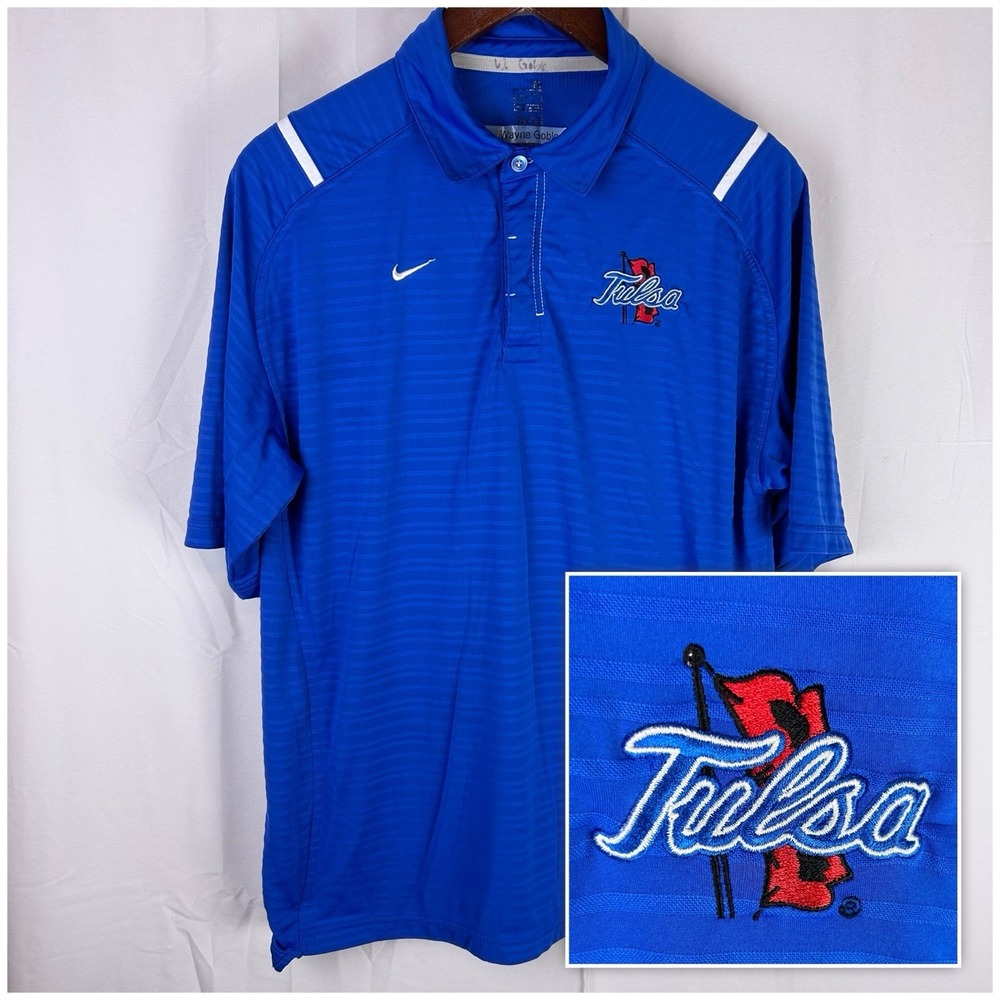 Tulsa Golden Hurricane Nike Team Polo Blue Medium Embroidered Logo TU Y2K